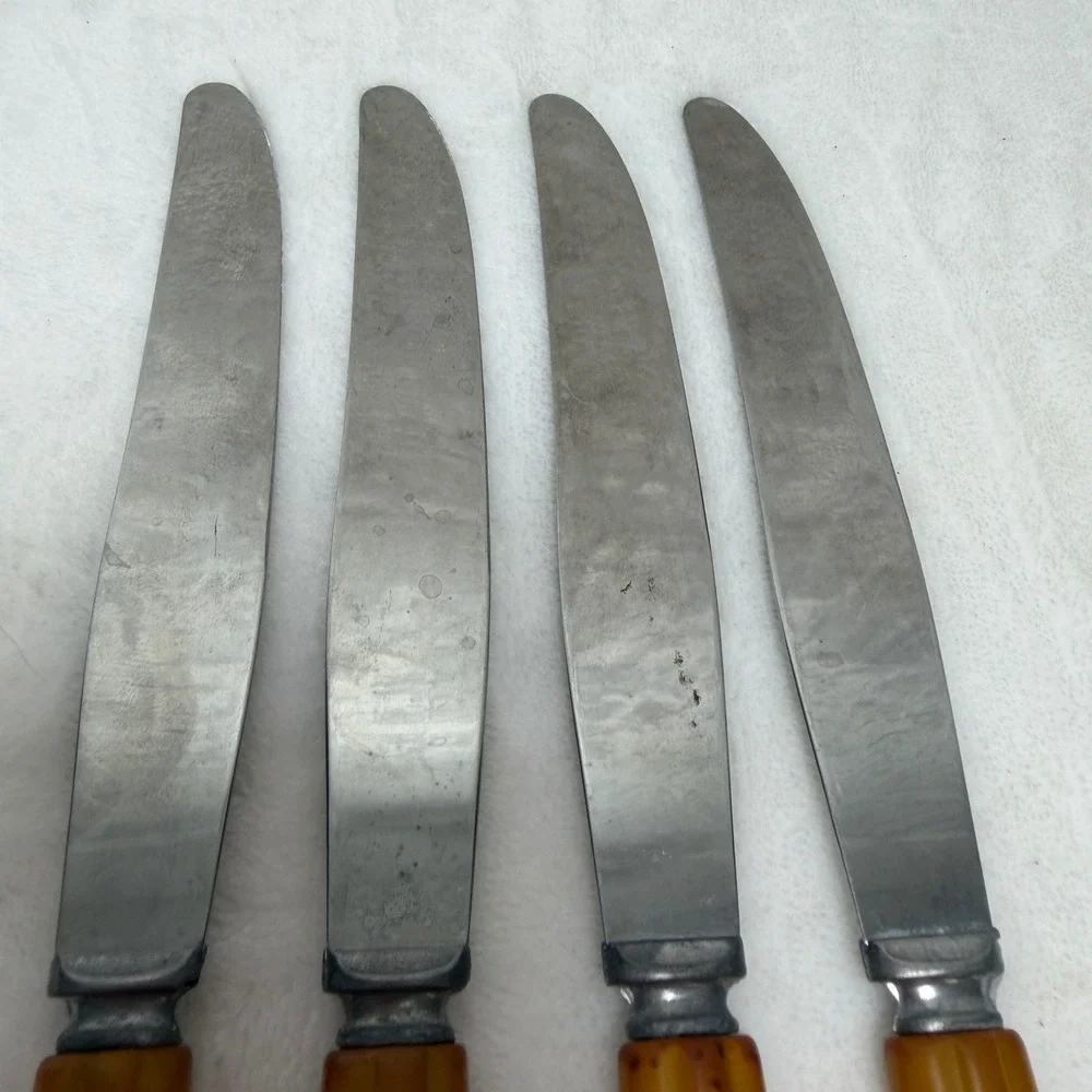 VTG Butterscotch Bakelite Handle Dinner Knives Stainless Steel Set of 4‎ MCM